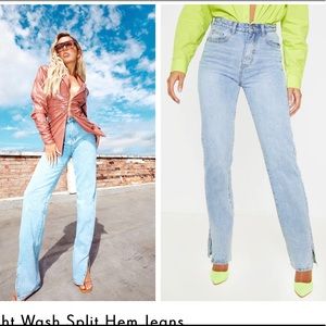 Light Wash Split Hem Jeans